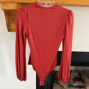 Lulu's Rust Red Long-Sleeve Puff Shoulder Bodysuit